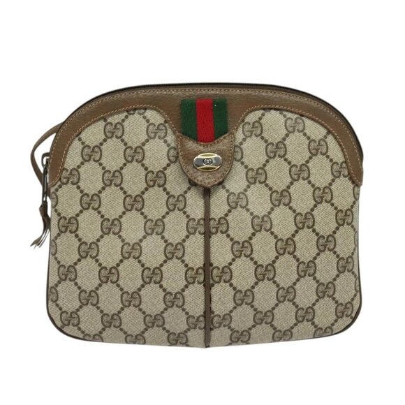 GUCCI GG Supreme Web Sherry Line Shoulder Bag PVC Beige 98 02 047 Auth 125950 - Picture 2 of 16